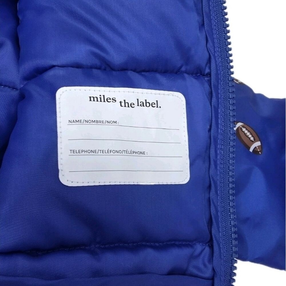 Miles The Label Boys Hooded Puffer Jacket Football Print Blue Size 3T - Picture 11 of 14